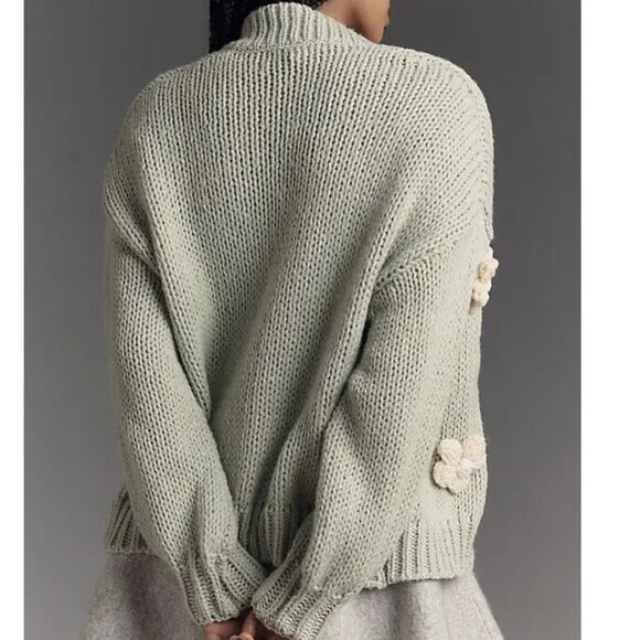 Anthropologie Susannah 3-D Flower Cardigan in Green NWOT - Picture 3 of 6